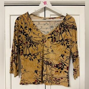 Y2K MKM Dark Floral Asian Inspired Babydoll Blouse 3/4 Length Sleeve Size Small
